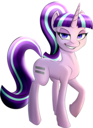 Size: 1335x1834 | Tagged: safe, artist:mercurial64, starlight glimmer, pony, unicorn, g4, equal cutie mark, evil smile, female, grin, looking at you, mare, raised hoof, simple background, smiling, solo, transparent background