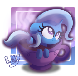 Size: 2096x2066 | Tagged: safe, artist:bubbly-storm, trixie, pony, unicorn, g4, chibi, cup, cup of pony, cute, diatrixes, female, high res, mare, micro, smiling, solo, teacup, that pony sure does love teacups