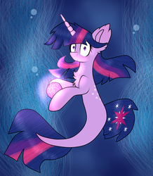 Size: 2491x2851 | Tagged: dead source, safe, artist:anuadhi, twilight sparkle, alicorn, pony, seapony (g4), g4, my little pony: the movie, blue background, bubble, caught, dorsal fin, female, fin, fin wings, fins, flowing mane, flowing tail, glowing, high res, horn, looking at you, mare, ocean, oh no she didn't, orb, purple eyes, queen novo's orb, seaponified, seapony twilight, seaquestria, simple background, solo, species swap, tail, thief, twilight sparkle (alicorn), underwater, water, wings, you dun goofed