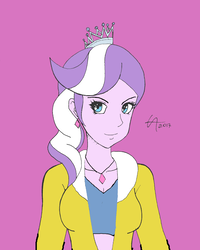 Size: 1440x1800 | Tagged: safe, artist:draftkid, artist:icicle-niceicle-1517, diamond tiara, equestria girls, g4, colored, ear piercing, earring, female, jewelry, midriff, necklace, older, piercing, pink background, simple background, solo, tiara, tube top