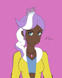 Size: 1440x1800 | Tagged: safe, artist:draftkid, artist:icicle-niceicle-1517, diamond tiara, human, g4, clothes, colored, dark skin, ear piercing, earring, female, humanized, jewelry, necklace, older, piercing, pink background, simple background, solo, sports bra, tiara, tube top