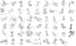 Size: 4000x2420 | Tagged: safe, artist:atlas-66, derpibooru exclusive, oc, oc only, black and white, grayscale, lot of ponies, monochrome, simple background, sketch, sketch dump, white background