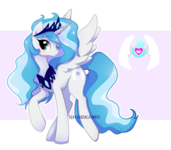 Size: 1024x899 | Tagged: safe, artist:sharkam0, oc, oc only, alicorn, pony, alicorn oc, commission, crown, cute, cutie mark, female, horn, jewelry, mare, ocbetes, peytral, regalia, solo, wings