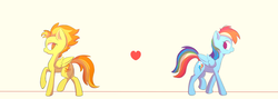Size: 2400x853 | Tagged: safe, artist:friendlyraccoon, rainbow dash, spitfire, pony, g4, female, heart, lesbian, ship:spitdash, shipping, simple background, walking
