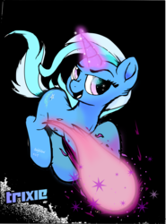 Size: 1105x1496 | Tagged: safe, artist:jxst-starly, trixie, pony, unicorn, g4, black background, female, looking at you, magic, mare, simple background, solo