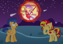 Size: 4961x3508 | Tagged: safe, artist:maretrick, flash sentry, sunset shimmer, equestria girls, g4, female, male, ship:flashimmer, shipping, straight