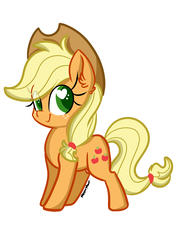 Size: 2480x3507 | Tagged: safe, artist:meowmavi, applejack, earth pony, pony, g4, :>, :t, chibi, cute, ear fluff, female, heart eyes, high res, jackabetes, looking at you, mare, simple background, smiling, solo, white background, wingding eyes