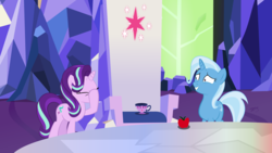 Size: 3840x2160 | Tagged: safe, artist:perplexedpegasus, starlight glimmer, trixie, twilight sparkle, g4, accident, cup, facehoof, high res, inanimate tf, now you fucked up, objectification, spell gone wrong, teacup, transformation