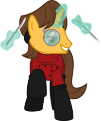 Size: 4228x5072 | Tagged: safe, artist:0nautile18e26, doctor horse, doctor stable, g4, absurd resolution, bioshock, glowing horn, horn, j.s. steinman, magic, scalpel, simple background, story included, telekinesis, transparent background