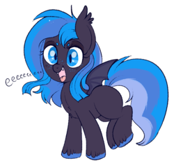 Size: 705x663 | Tagged: safe, artist:lulubell, oc, oc only, oc:cricket, bat pony, pony, chest fluff, cute, eeee, female, filly, freckles, happy, ocbetes, open mouth, raised leg, simple background, smiling, solo, transparent background, unshorn fetlocks