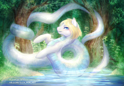 Size: 2600x1812 | Tagged: safe, artist:elzafox, oc, oc only, lamia, original species, snake pony, commission, forest, solo