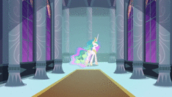Size: 1920x1080 | Tagged: safe, screencap, princess celestia, alicorn, pony, g4, princess twilight sparkle (episode), animated, black vine, captured, female, gasp, hallway, hoof shoes, i've seen enough hentai to know where this is going, mare, out of context, solo, sound, tentacles, vine, walking, webm