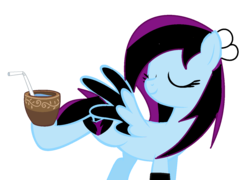 Size: 1436x1032 | Tagged: safe, artist:lauraselenaantonia, oc, oc only, pegasus, pony, coconut, female, food, mare, simple background, solo, transparent background