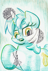 Size: 868x1280 | Tagged: safe, artist:shoeunit, lyra heartstrings, pony, unicorn, g4, colored pencil drawing, female, ink, mare, solo, traditional art