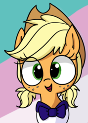 Size: 497x698 | Tagged: safe, artist:wafflecakes, applejack, earth pony, pony, g4, applejack's hat, bust, cowboy hat, cute, female, freckles, hat, jackabetes, looking at you, mare, sailor, simple background, smiling, solo
