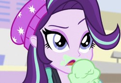 Size: 717x490 | Tagged: safe, screencap, starlight glimmer, equestria girls, equestria girls specials, g4, my little pony equestria girls: mirror magic, female, food, ice cream, messy eating, solo, that pony sure does love ice cream