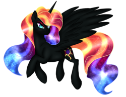 Size: 2488x1918 | Tagged: safe, artist:not-ordinary-pony, nightmare moon, sunset shimmer, alicorn, pony, g4, ethereal mane, female, fusion, mare, simple background, solo, transparent background
