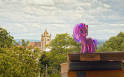 Size: 1920x1200 | Tagged: safe, artist:darkdoomer, twilight sparkle, g4, book, cathedral, church, city, city:dole, dole, france, irl, photo, photography, ponies around the world, toy, tree