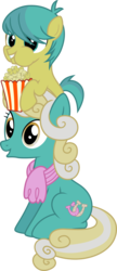 Size: 3000x6947 | Tagged: safe, artist:dusk2k, corn pops, honey curls, mare e. lynn, earth pony, pony, g4, made in manehattan, absurd resolution, colt, female, food, male, mare, popcorn, simple background, transparent background, vector