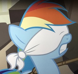 Size: 3157x3024 | Tagged: safe, screencap, rainbow dash, pegasus, pony, daring done?, g4, blindfold, cropped, female, high res, mare, solo