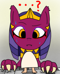 Size: 320x394 | Tagged: safe, artist:rdash2116108, the sphinx, sphinx, daring done?, g4, anxiety, medjed, question mark, simple background, sweat