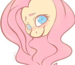 Size: 960x836 | Tagged: safe, artist:misssmilehaas, fluttershy, pegasus, pony, g4, bust, eyebrows, female, looking at you, portrait, simple background, smiling, solo, white background