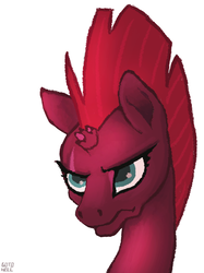 Size: 1612x2160 | Tagged: safe, artist:gotohell, tempest shadow, pony, unicorn, g4, my little pony: the movie, angry, broken horn, bust, eye scar, female, frown, horn, portrait, scar, simple background, solo, white background