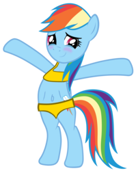 Size: 5000x6286 | Tagged: safe, artist:grapefruitface1, artist:tardifice, derpibooru exclusive, edit, vector edit, rainbow dash, pegasus, semi-anthro, g4, abs, absurd resolution, belly button, bikini, blushing, clothes, cute, female, sexy, show accurate, simple background, standing, standing up, swimsuit, transparent background, vector