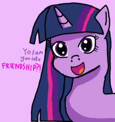 Size: 1213x1292 | Tagged: safe, artist:artiks, derpibooru exclusive, twilight sparkle, pony, unicorn, g4, alternate hairstyle, female, looking at you, mare, purple background, simple background, solo