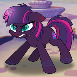 Size: 400x400 | Tagged: safe, artist:miserisyt, artist:shootingstaryt, oc, oc only, oc:nebula spark, pony, unicorn, g4, my little pony: the movie, base used, female, glowing horn, horn, low res image, lowres, magical lesbian spawn, mare, next generation, offspring, parent:tempest shadow, parent:twilight sparkle, parents:tempestlight, solo, watermark