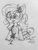 Size: 1667x2221 | Tagged: safe, artist:binkyt11, derpibooru exclusive, oc, oc only, oc:daphne, pegasus, anthro, chibi, female, flower, flower in hair, freckles, headband, monochrome, overalls, solo, traditional art, underhoof