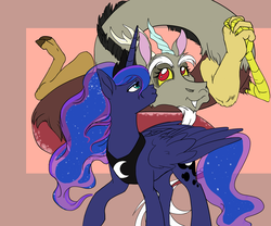 Size: 2700x2250 | Tagged: safe, artist:iraecoal, discord, princess luna, g4, female, high res, male, ship:lunacord, shipping, straight