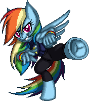 Size: 176x198 | Tagged: safe, artist:enzomersimpsons, rainbow dash, anthro, g4, female, frog (hoof), kick, pixel art, simple background, solo, transparent background, underhoof