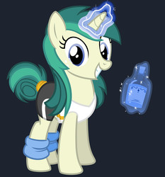 Size: 2800x3000 | Tagged: safe, artist:cheezedoodle96, artist:tyamat, edit, vector edit, oc, oc only, oc:spring starflower, pony, unicorn, g4, black background, bottle, cute, female, freckles, high res, magic, male to female, mare, recolor, simple background, solo, spandex, tail bun, trans female, transgender, vector
