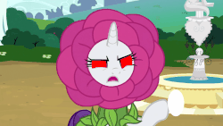 Size: 1200x675 | Tagged: safe, edit, edited screencap, screencap, rarity, forever filly, g4, animated, bad edit, clothes, costume, female, flower, flower costume, flowerity, flowey, gif, red eyes, solo, undertale, zalgo, zalgo edit