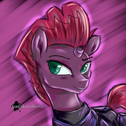 Size: 3000x3000 | Tagged: safe, artist:katakiuchi4u, tempest shadow, pony, unicorn, g4, my little pony: the movie, broken horn, bust, colored sketch, female, high res, horn, mare, portrait, smiling, solo