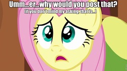 Size: 960x540 | Tagged: safe, edit, edited screencap, screencap, fluttershy, pony, discordant harmony, g4, female, image macro, meme, reaction image, solo, why would you post that