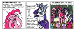 Size: 980x393 | Tagged: safe, artist:gingerfoxy, apple bloom, aquamarine, cheerilee, liza doolots, petunia, pinkie pie, princess platinum, rarity, sweetie belle, tootsie flute, earth pony, pony, unicorn, pony comic generator, g4, classroom, comic, crown, crying, darling, female, friendship, jewelry, mare, queen, regalia, simple background, white background