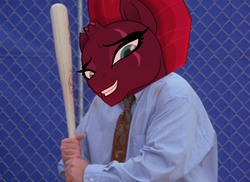 Size: 1166x849 | Tagged: safe, tempest shadow, human, g4, my little pony: the movie, baseball bat, broken horn, eye scar, george costanza, horn, irl, irl human, ishygddt, photo, scar, scar on the wrong side, smiling