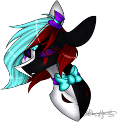 Size: 562x587 | Tagged: safe, artist:ohflaming-rainbow, oc, oc only, oc:lunar void corruption, pony, bowtie, bust, portrait, purple sclera, simple background, solo, transparent background