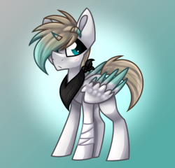 Size: 1895x1816 | Tagged: safe, artist:dollmaker47, oc, oc only, oc:marielle, alicorn, pony, alicorn oc, gradient background, hair over one eye, horns, male, rule 63, solo, stallion