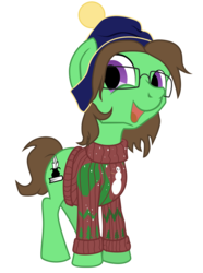 Size: 4272x5736 | Tagged: safe, artist:aaronmk, oc, oc only, oc:green quill, earth pony, pony, 2018 community collab, derpibooru community collaboration, absurd resolution, clothes, glasses, hat, simple background, transparent background, ugly sweater, vector