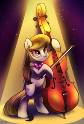 Size: 1500x2200 | Tagged: dead source, safe, artist:renokim, octavia melody, earth pony, pony, g4, bipedal, cello, cute, female, looking up, mare, musical instrument, solo, spotlight