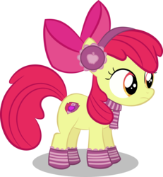 Size: 2307x2500 | Tagged: safe, artist:perplexedpegasus, apple bloom, earth pony, pony, g4, clothes, earmuffs, female, filly, high res, scarf, simple background, socks, solo, striped socks, transparent background, vector, winter outfit