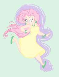 Size: 888x1152 | Tagged: safe, artist:heart-of-stitches, fluttershy, human, g4, clothes, dress, ear piercing, earring, female, humanized, jewelry, piercing, shoes, solo