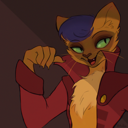 Size: 2499x2500 | Tagged: safe, artist:vetallie, capper dapperpaws, abyssinian, cat, anthro, g4, my little pony: the movie, bedroom eyes, chest fluff, clothes, high res, lidded eyes, male, seductive, seductive look, sexy, smiling, solo, stupid sexy capper