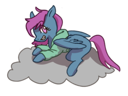 Size: 1142x861 | Tagged: source needed, useless source url, safe, artist:luiysia, oc, oc only, oc:april showers, pegasus, pony, clothes, cloud, female, hoodie, simple background, solo, trans female, transgender, transparent background