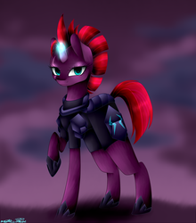 Size: 1012x1152 | Tagged: safe, artist:purediamond360, tempest shadow, pony, g4, my little pony: the movie, broken horn, female, horn, magic, raised hoof, solo, sparking horn