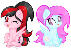 Size: 2956x2064 | Tagged: safe, artist:talentspark, oc, oc only, pegasus, pony, chibi, duo, female, high res, mare, one eye closed, simple background, starry eyes, tongue out, transparent background, wingding eyes, wink