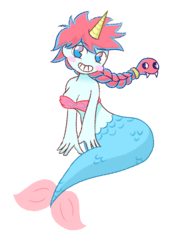 Size: 650x900 | Tagged: safe, oc, oc only, oc:infinite futura, mermaid, cala maria, cuphead, horn, mermaidized, simple background, solo, transparent background